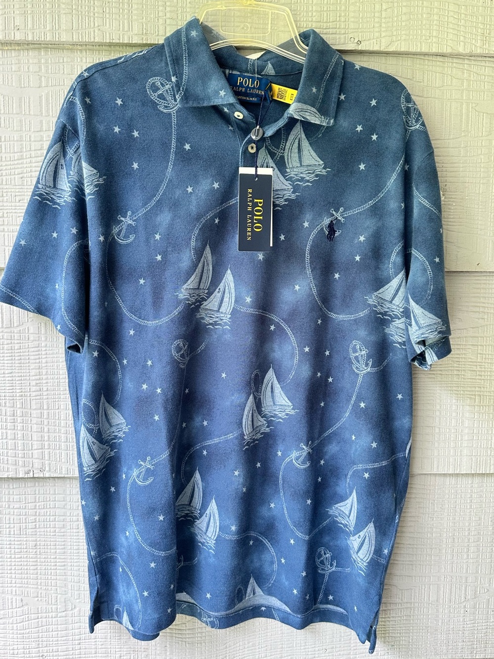 Polo Ralph Lauren Oceans Voyage Sailboat Anchor Custom Slim Fit Polo Shirt NWT~L